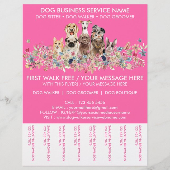 Neon Rosa Rastar Hundpromenad Service Reklamblad (Framsidan)
