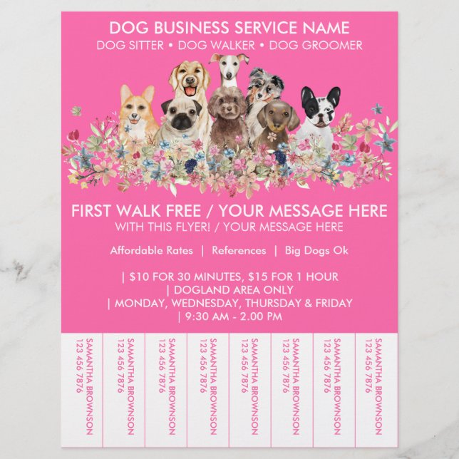 Neon Rosa Reds Dog Walker Budget Biljett Reklamblad (Framsidan)