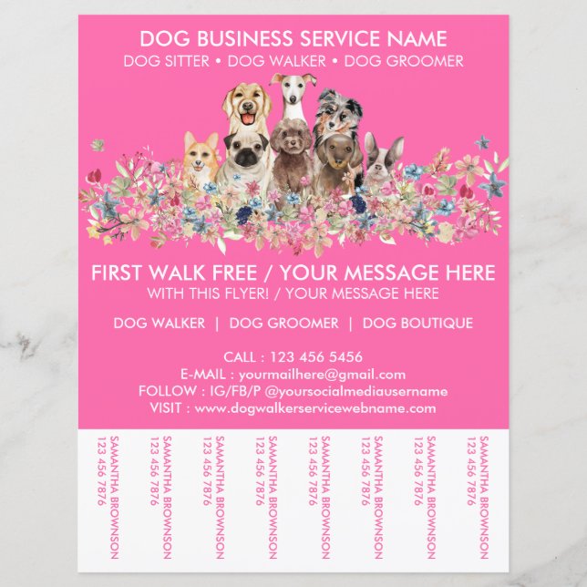 Neon Rosa Reds Dog Walker Service Flyer (Framsida)