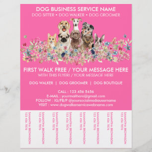 Neon Rosa Reds Dog Walker Service Reklamblad