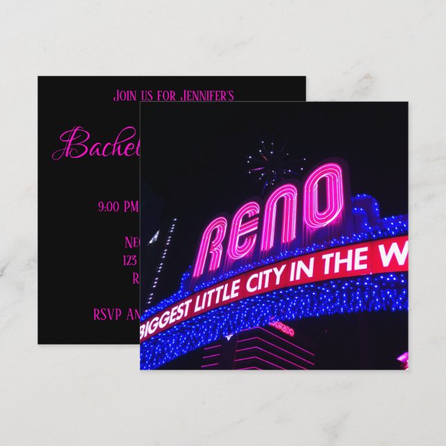 Neon Rosa Reno Arch Photo Bachelorette Party Inbjudningar (Fram/baksida)