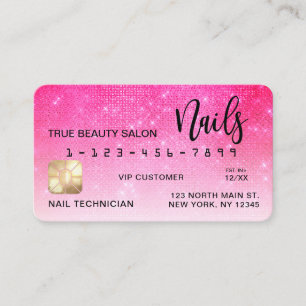 Neon Rosa Sequin Glitter Kredit Card Nagel Tech Visitkort