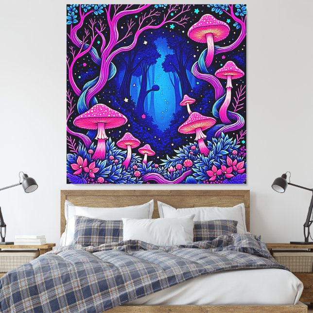 Neon Rosa Svamp Skogs Konst Canvastryck (Insitu (sovrum))