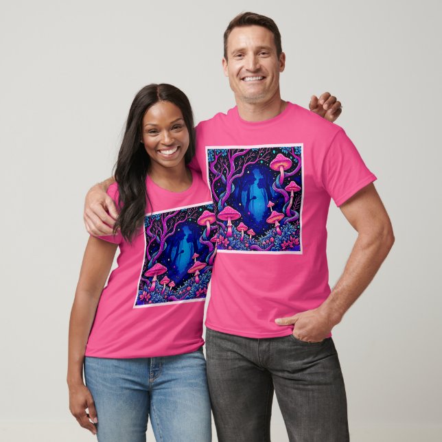 Neon Rosa Svamp Skogs Konst T Shirt (Unisex)