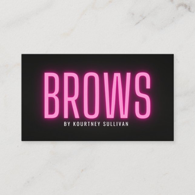 Neon Rosa Svart Brow Tekniker Skönhet Visitkort (Framsida)