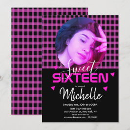 Neon Rosa Sweet Sixteen Foto Grid Inbjudningar