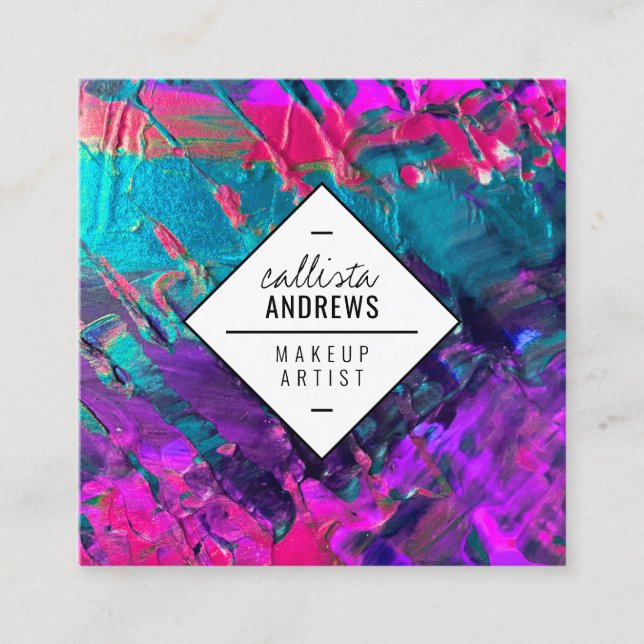 Neon Rosa Teal Lila Metallic Paint Makeup Fyrkantigt Visitkort (Framsida)