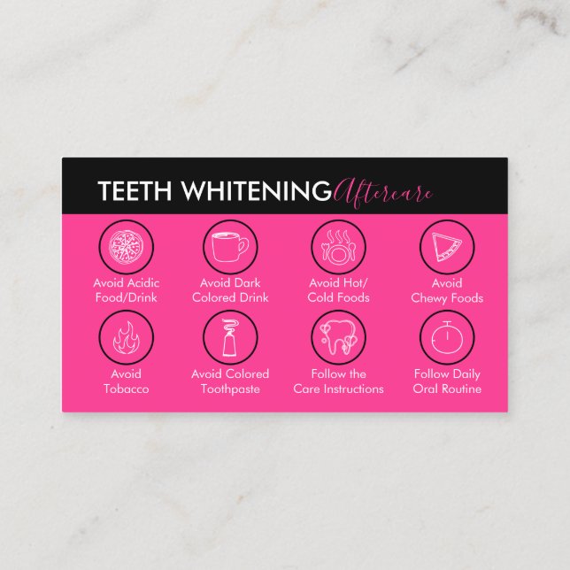 Neon Rosa Teeth Whitening Aftercare Tips Visitkort (Baksida)