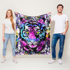 Neon Rosa Tiger Head Porträtt Fleece Blanket