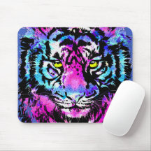 Neon Rosa Tiger Head Porträtt - Tiger Mouse Pad