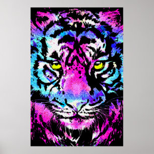 Neon Rosa Tiger Head Porträtt - Tiger Poster