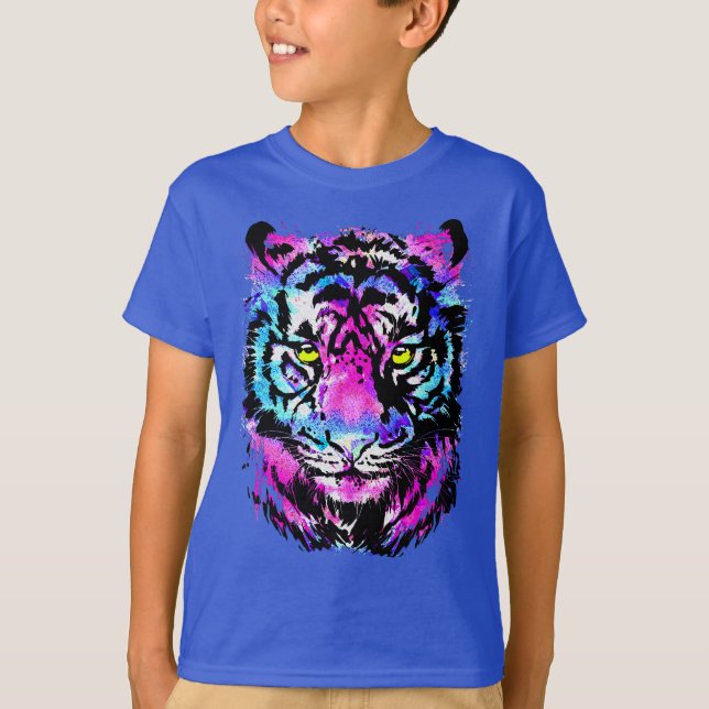 Neon Rosa Tiger Head Porträtt - Tiger T-Shirt (Framsida)