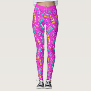 Neon Rosa Trendig 80's Cassette Music Leggings