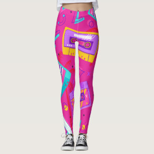 Neon Rosa Trendig 80's Cassette Music Leggings