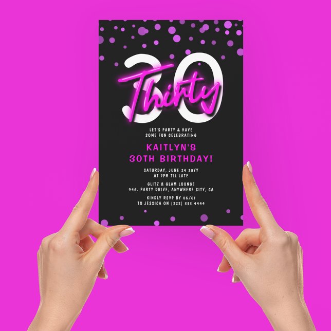 Neon Rosa Trettio 30-årsfest Inbjudningar (Skapare uppladdad)