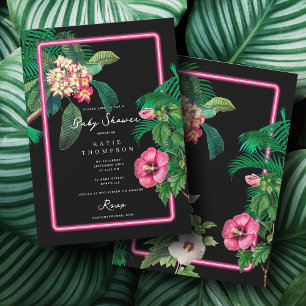 Neon Rosa Tropical Botanicals Baby Shower Inbjudningar