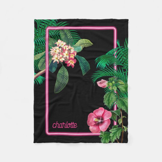 Neon Rosa Tropical Botanicals Fleecefilt (Framsidan)