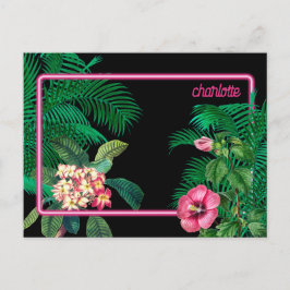 Neon Rosa Tropical Botanicals Monogram Helg Vykort
