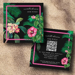 Neon Rosa Tropical Botanicals QR Code Social Media Fyrkantigt Visitkort