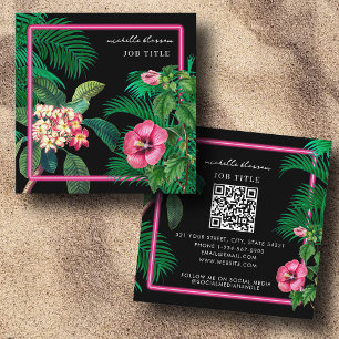 Neon Rosa Tropical Botanicals QR Code Social Media Fyrkantigt Visitkort