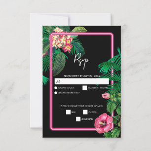 Neon Rosa Tropical Retro Botanicals Bröllop OSA Kort