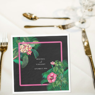 Neon Rosa Tropical Retro Botanicals Bröllop Pappersservett