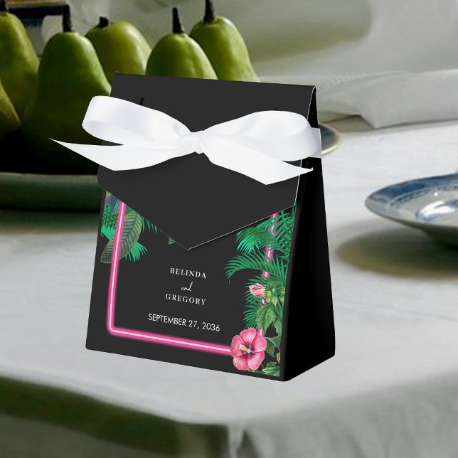 Neon Rosa Tropical Retro Botanicals Bröllop Presentaskar (Neon Pink Tropical Retro Botanicals Wedding Favor Boxes)
