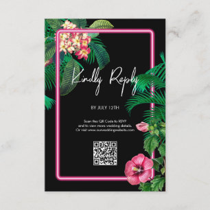 Neon Rosa Tropical Retro Botanicals Bröllop Tilläggskort