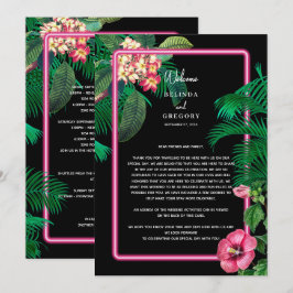 Neon Rosa Tropical Retro Bröllop Itinerary Program
