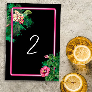 Neon Rosa Tropical Retro Bröllopsprogram Bordsnummer