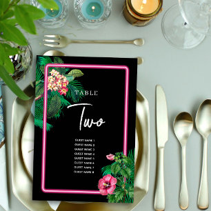 Neon Rosa Tropical Retro Bröllopsprogram Bordsnummer