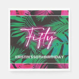 Neon Rosa Tropisk 50-årsdag Pappersservett