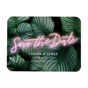 Neon Rosa Underteckna Modern Tropical Save the Dat Magnet