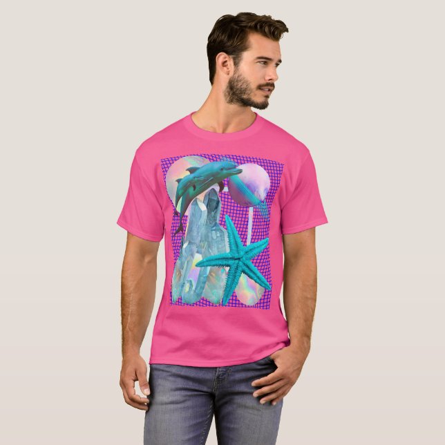Neon Rosa Vaporwave/ Seapunk Aesthetic, Dolphin T Shirt (Hel framsida)