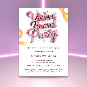 Neon Rosa Vision Board Manifestation Party Inbjudningar