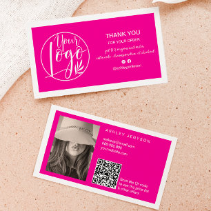Neon rosa vit minimalistisk logotyp Qr-ordning tac Visitkort