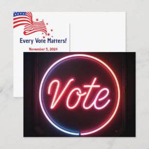 Neon Rosa Vote Sign-On-Black Vykort