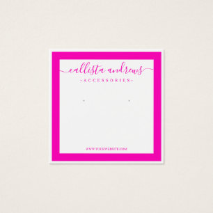 Neon Rosa White Gräns Cursive Earring Visning Fyrkantigt Visitkort