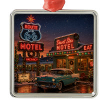 Neon Route 66 Motel Träjuldekoration