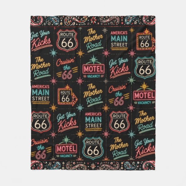 Neon Route 66 Road Trip Myskomfort Fleecefilt (Framsidan)