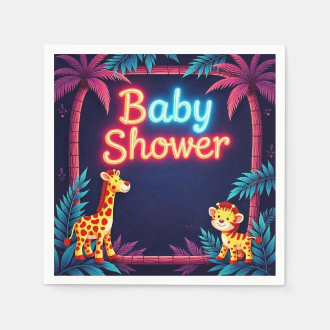 Neon Safari Baby Shower Napkins Pappersservett (Framsidan)