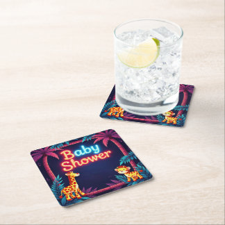 Neon Safari Baby Shower Underlägg Papper Kvadrat