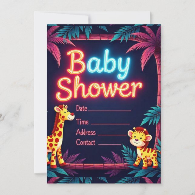Neon Safari-Theter Baby Shower-inbjudan Inbjudningar (Framsida)