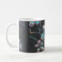 Neon Sakura Glitch – Futuristisches Blumenmuster Kaffemugg