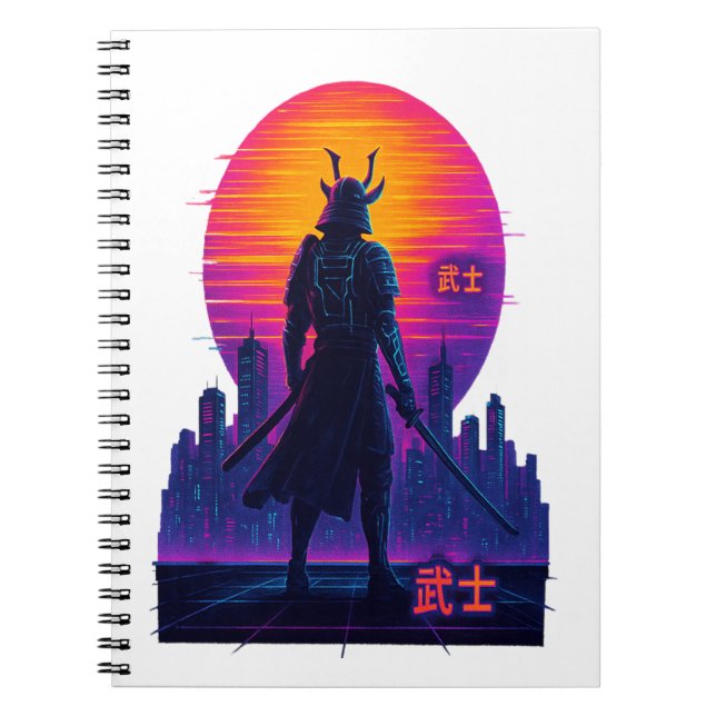 Neon Samurai - Cyberpunk Warrior Art Anteckningsbok (Framsidan)