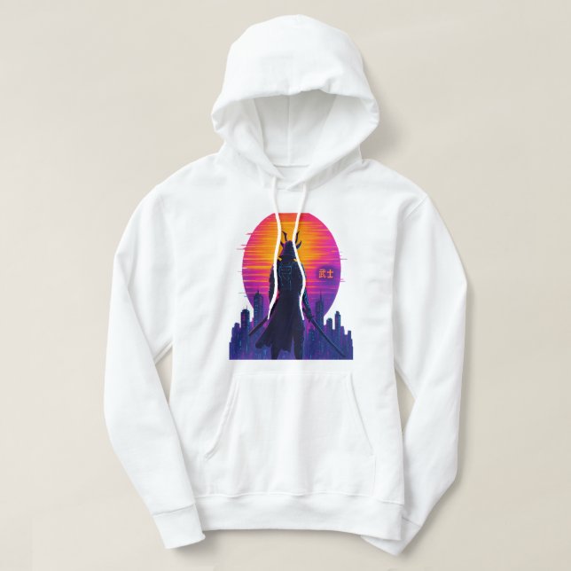 Neon Samurai - Cyberpunk Warrior Art Hoodie (Design framsida)