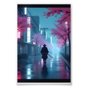 Neon Samurai Nätter – Cyberpunk Tokyo Anime Affisc Fototryck