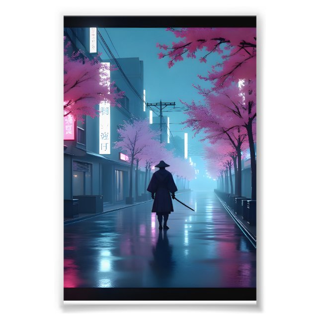 Neon Samurai Nätter – Cyberpunk Tokyo Anime Affisc Fototryck (Framsidan)