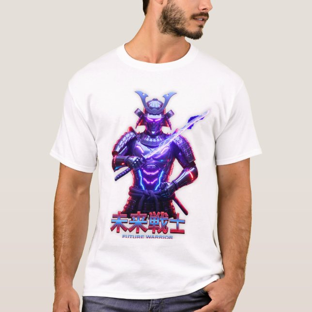 Neon Samuraj Krigare Grafisk T-Shirt (Framsida)