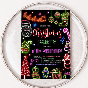 Neon Santa Party Inbjudningar
